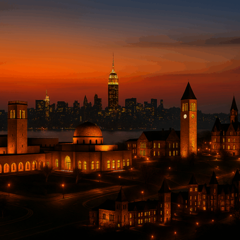 Merged campus skylines at night