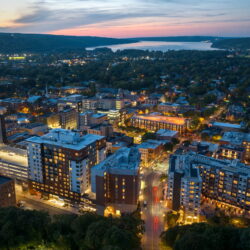 Cornell University campus at night.